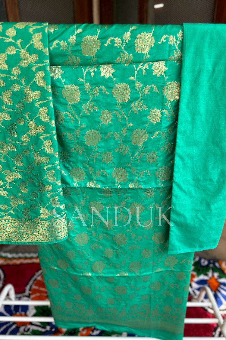 Teal Jangla Banarasi Suit Set