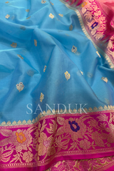 Kadhiyal Blue Kora Silk (Saree)