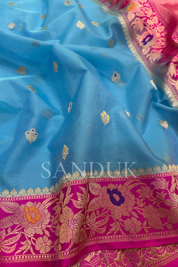 Kadhiyal Blue Kora Silk (Saree)