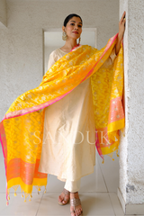 Yellow Katan Silk Jangla Dupatta