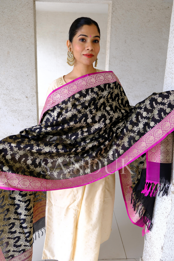 Black Silk Georgette Dupatta