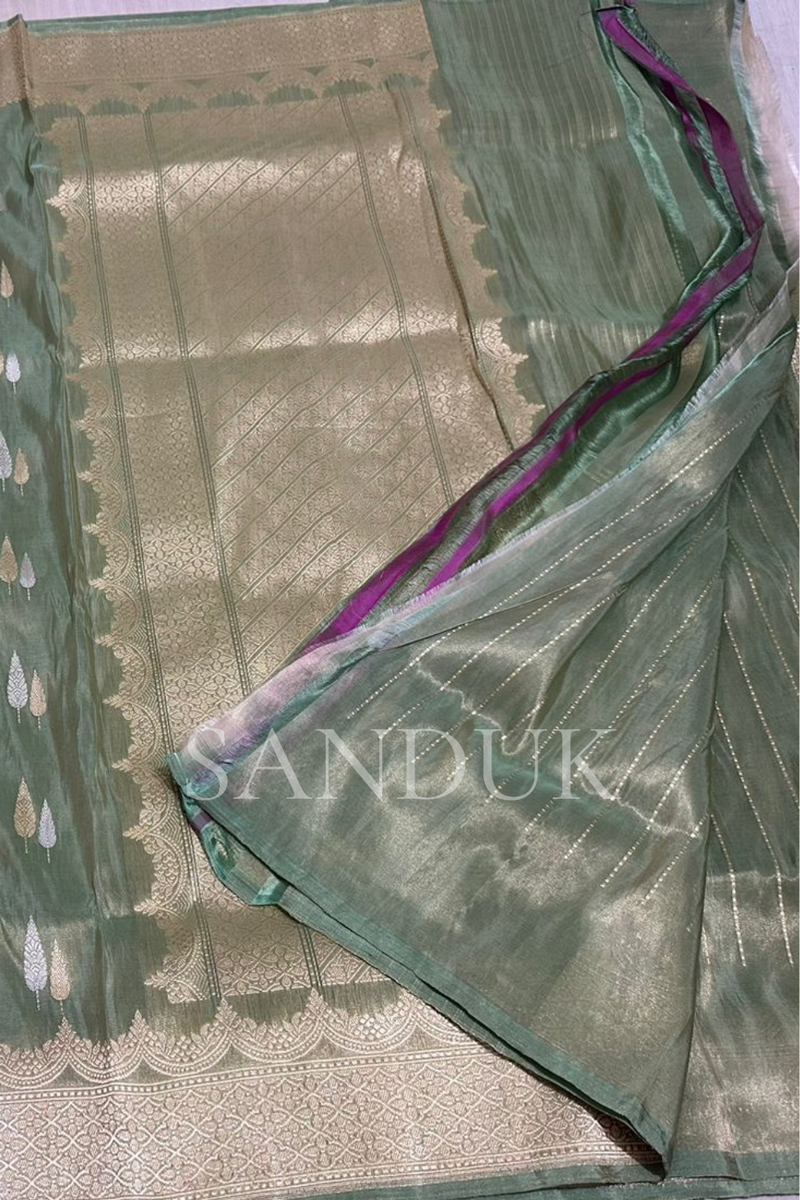 Moss Green Tissue Silk Saree