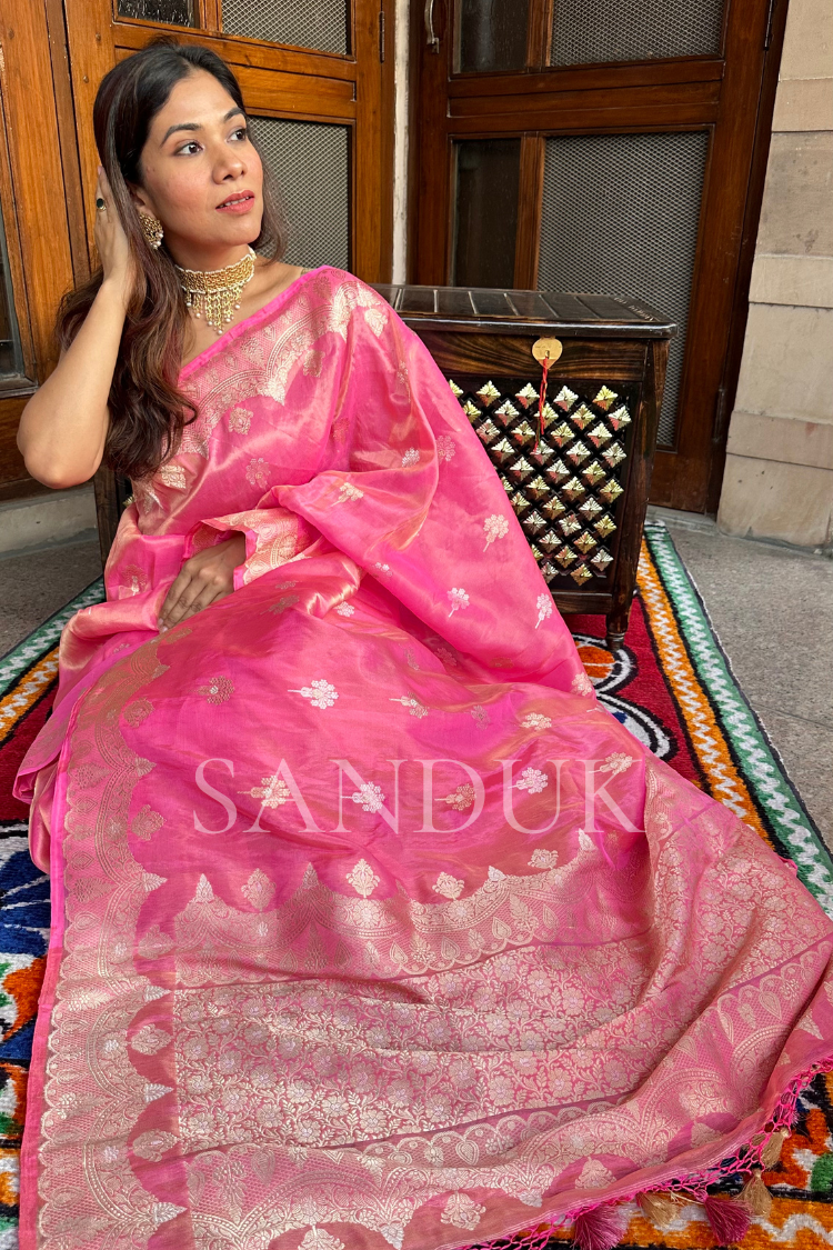 Gulabi Tissue Silk Saree