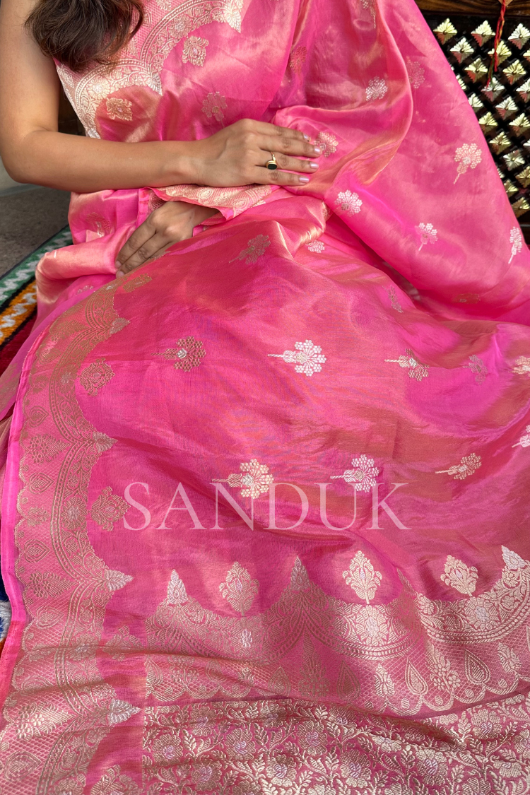 Gulabi Tissue Silk Saree