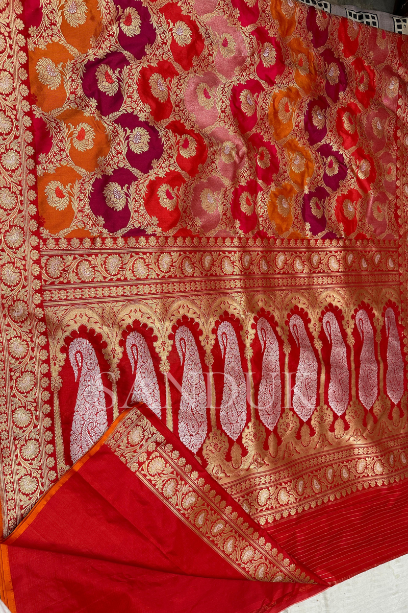 Lotus Jangla Red Saree