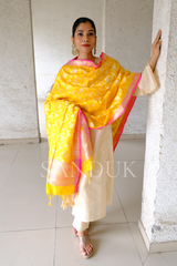 Yellow Katan Silk Jangla Dupatta