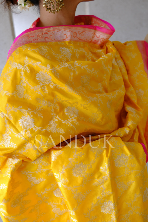 Yellow Katan Silk Jangla Dupatta