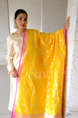 Yellow Katan Silk Jangla Dupatta