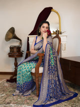Royal Blue & Turquoise Khaddi Georgette Saree with Intricate Golden Woven Border