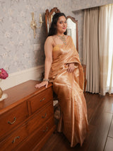 Antique Golden Tissue Saree with Subtle Woven Stripes