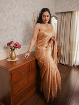 Antique Golden Tissue Saree with Subtle Woven Stripes