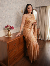 Antique Golden Tissue Saree with Subtle Woven Stripes