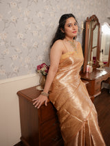Antique Golden Tissue Saree with Subtle Woven Stripes