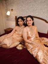 Antique Golden Tissue Saree with Subtle Woven Stripes