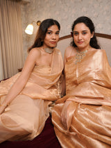 Antique Golden Tissue Saree with Subtle Woven Stripes