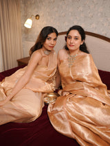 Peach Blush Tissue Saree with Delicate Golden Woven Motifs