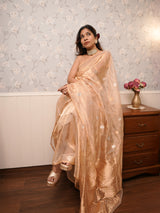 Peach Blush Tissue Saree with Delicate Golden Woven Motifs