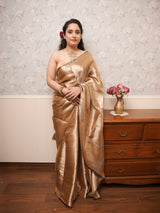Antique Gold Tissue Saree with Lustrous Metallic Finish
