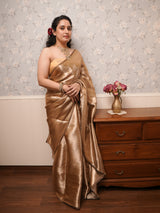 Antique Gold Tissue Saree with Lustrous Metallic Finish
