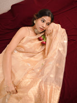Peach Blush Tissue Saree with Delicate Golden Woven Motifs