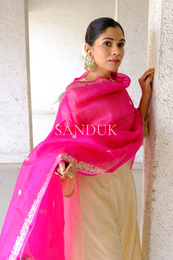 Gulabi Kora Silk Meenakari Dupatta