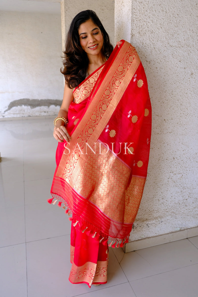 Red kora Saree