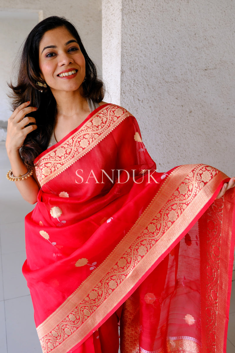 Red kora Saree