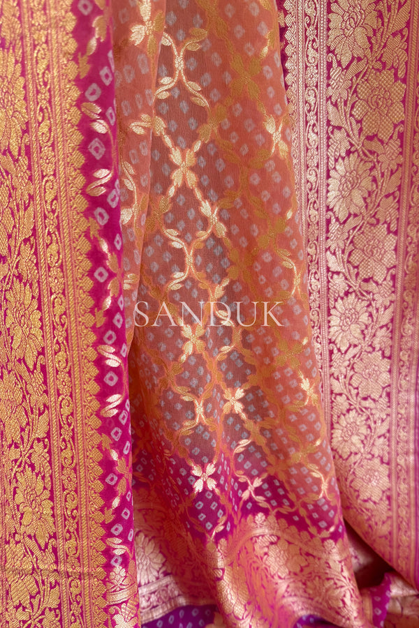 Peach Bandhani Dupatta