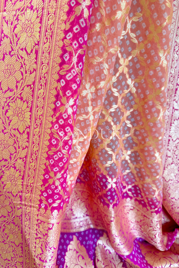 Peach Bandhani Dupatta