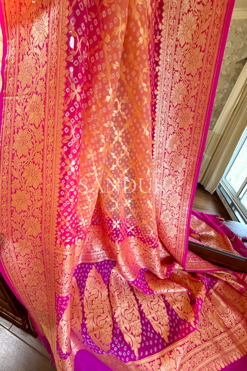Peach Bandhani Dupatta