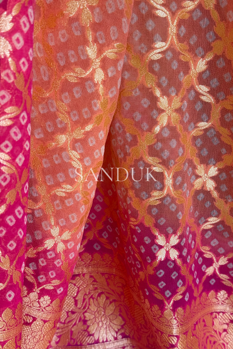 Peach Bandhani Dupatta