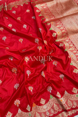 Flower motif Red Katan Silk Saree